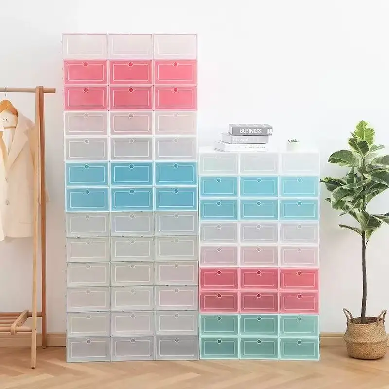 6 Pack Transparent shoe box shoes organizers thickened foldable Dustproof storage box Stackable combined shoe cabinet Sale