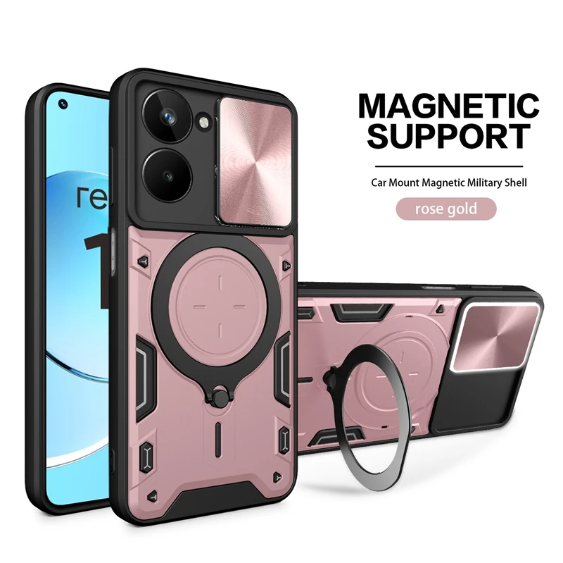 Enhanced Shockproof Armor Phone Cover with Ring Holder & Slide Camera Protection