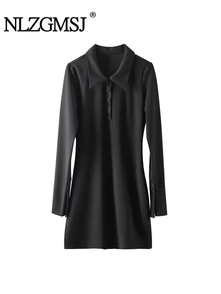 

Nlzgmsj TRAF Black Office Mini Dress Woman Shirt Collar Short Dresses For Women Long Sleeve Spring Woman Dress 2024