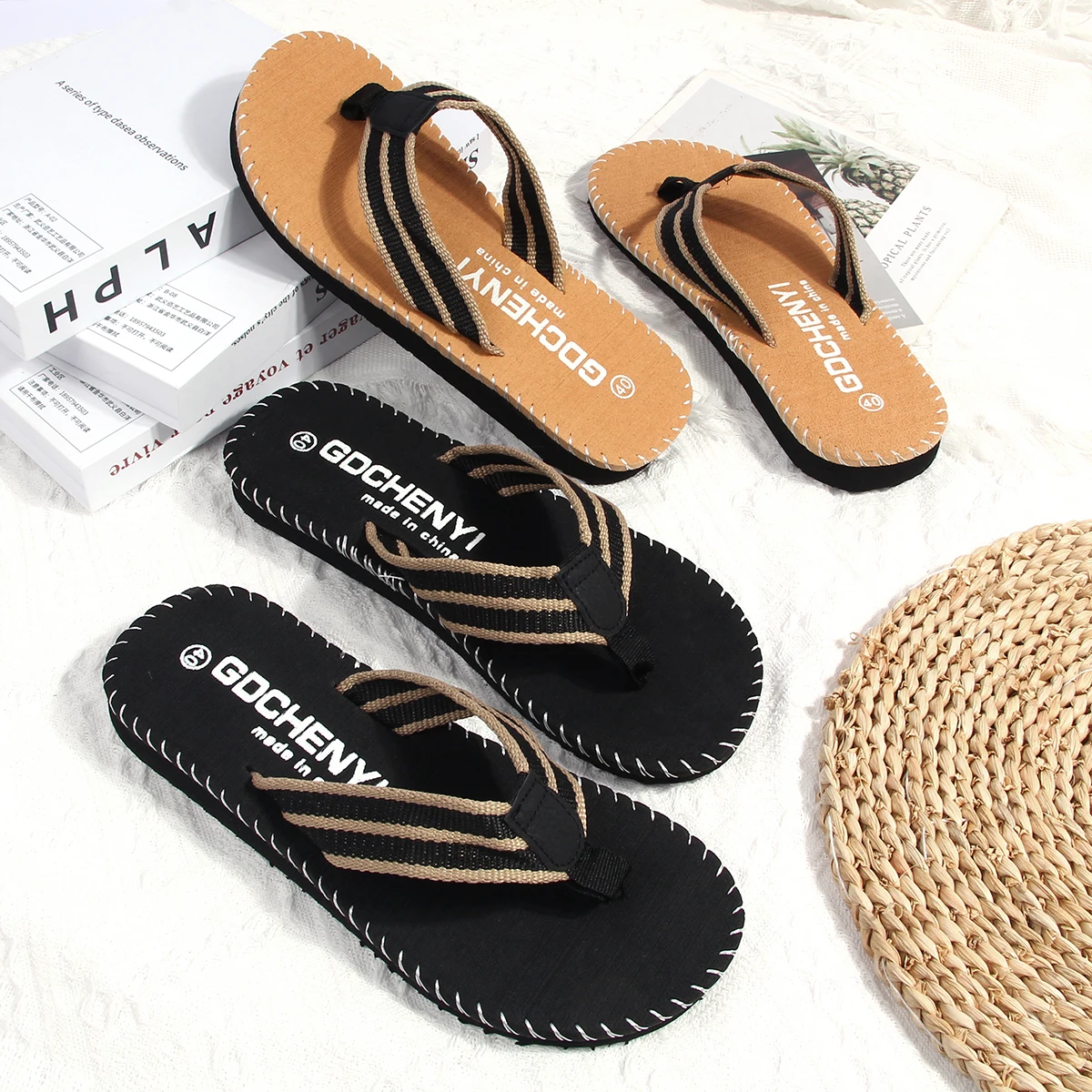 Men Flip Flops Outside Beach Flat Summer Casual Indoor Home Anti-slip Thong Sandals