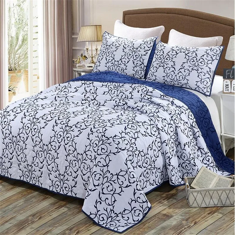 HIG Juego de edredón acolchado moderno de 7 piezas, tamaño Queen, color  azul, decorativo, elegante, de plumón alternativo para dormitorio, cama con