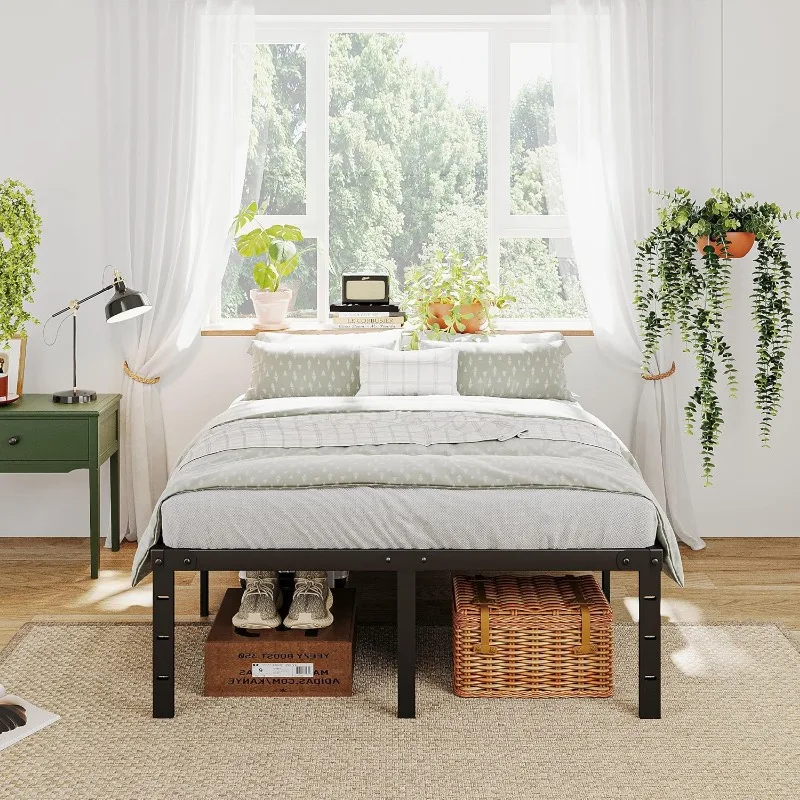 20 Inch Queen Size Bed Frame, Tall Metal Platform Base with Large Storage Space, Heavy Duty Steel Slats, Easy Assembly 4