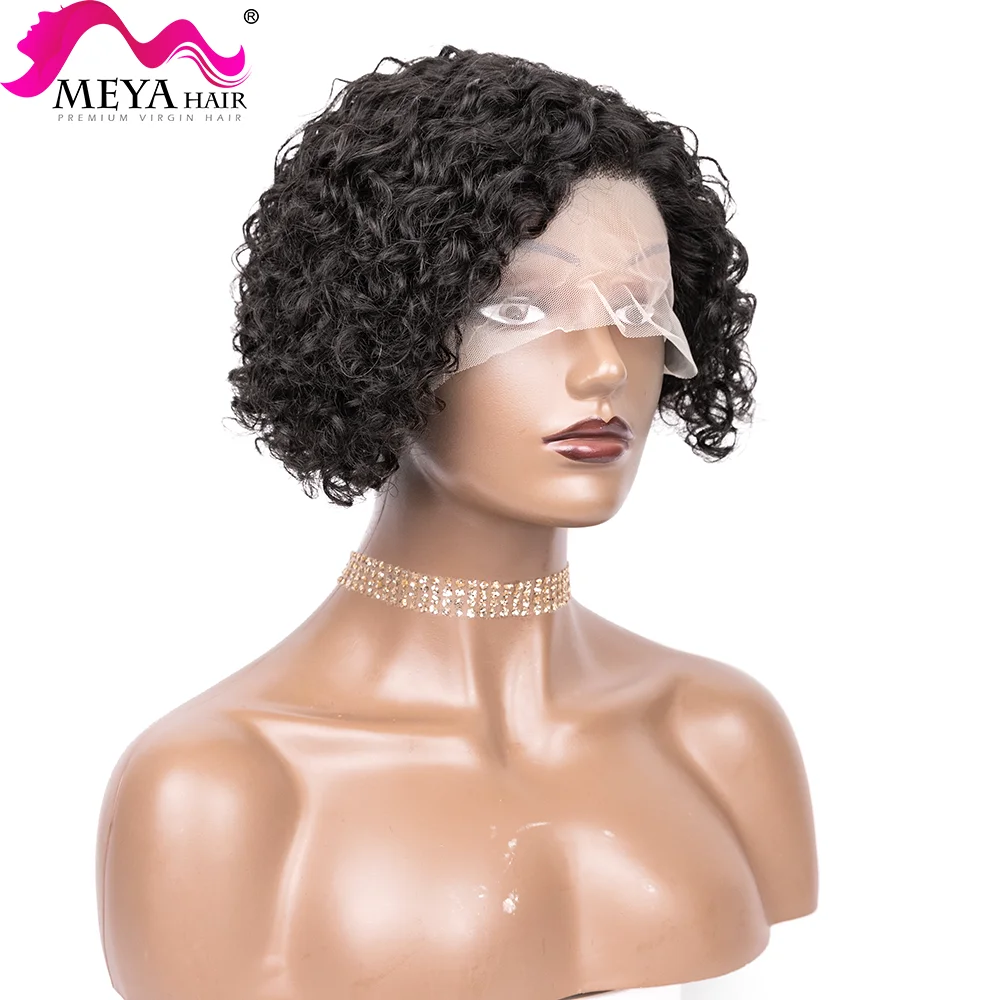 Parrucca corta riccia per capelli umani 13x1 T-Part parrucche Glueless frontali in pizzo trasparente riccioli di moda naturali brasiliani economici per le donne