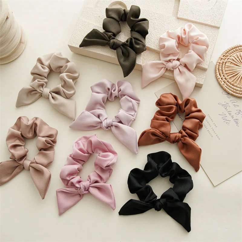 

Solid Color Women Hair Scrunchie Bows Ponytail Holder Hairband Bow Knot Scrunchy Girls Hair Ties Accessories Rubber Band 10pc