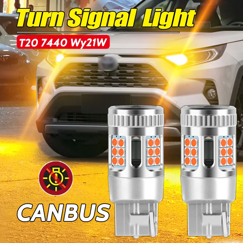 

2Pcs 7440 7440NA Wy21w Canbus Error Free LED Bulb Amber Yellow Built in Resistor Anti Hyper flashing for RAV4 Turn Signal Light