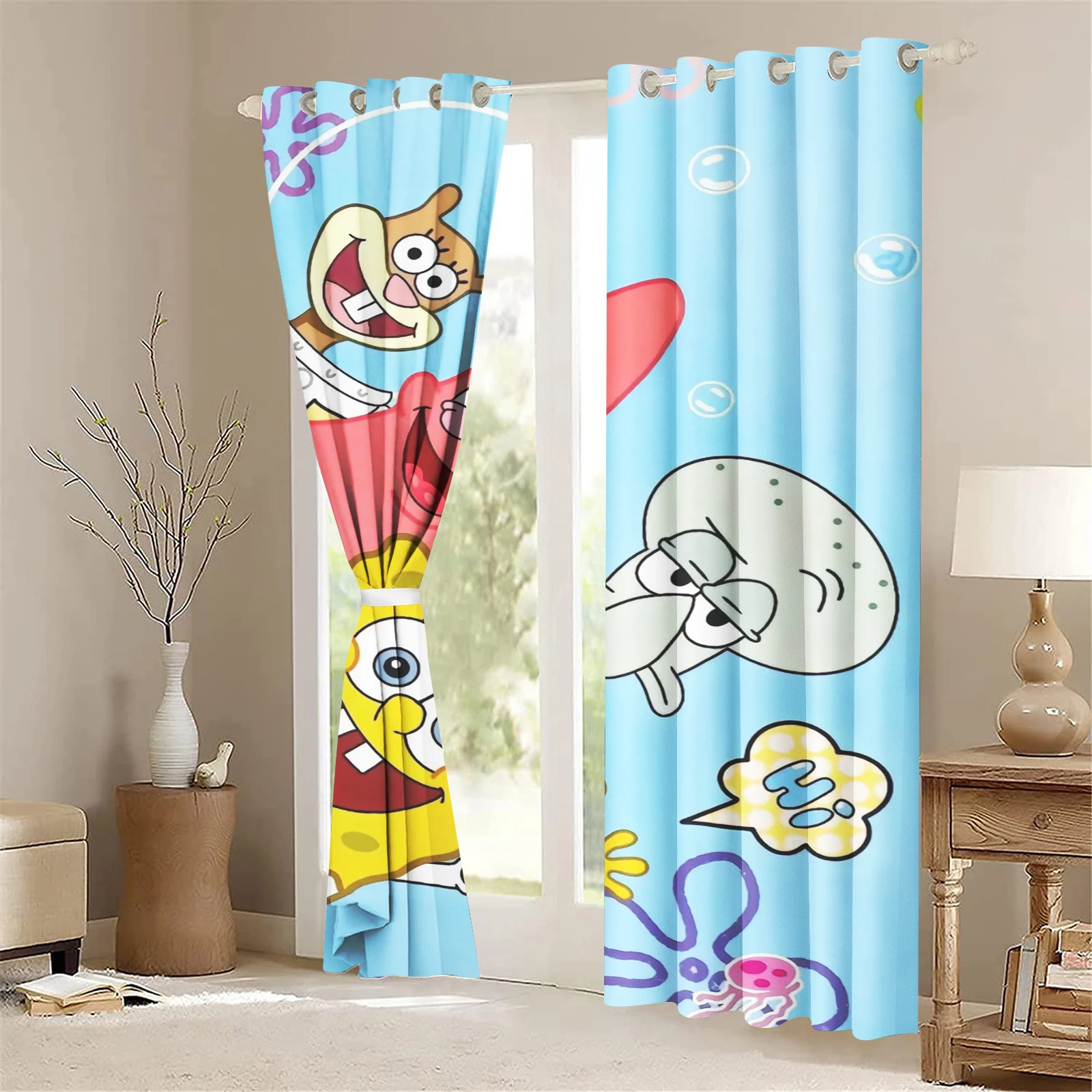 SpongeBob Home Decor Living Room Curtains Bathroom Curtain  Balcony Screen Living Room Bedroom Perforated Cartoon Cute  Blackout 2