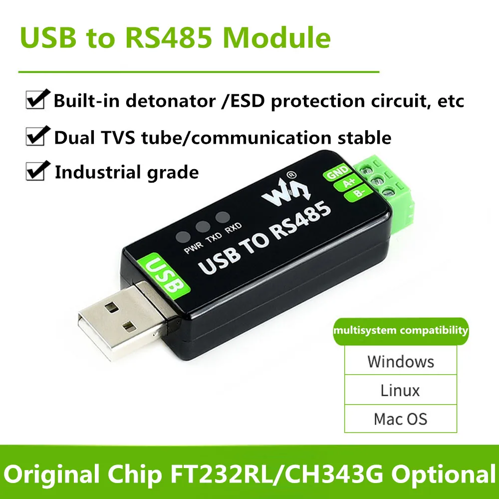 Industrial Grade USB to RS485 Serial Port Converter Communication RS485 Communication Module FT232RL/CH343G Chip Expansion Board