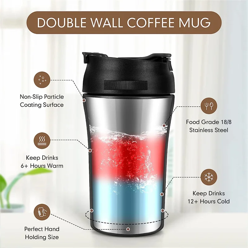 Tasse Isotherme En Acier Inoxydable 304 Avec Couvercle Et Paille - 350-500 Ml - Neuf