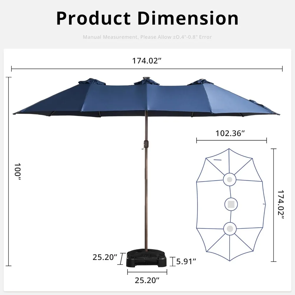 15 ft Solar LED Double-Sided Patio Umbrella with Base 3