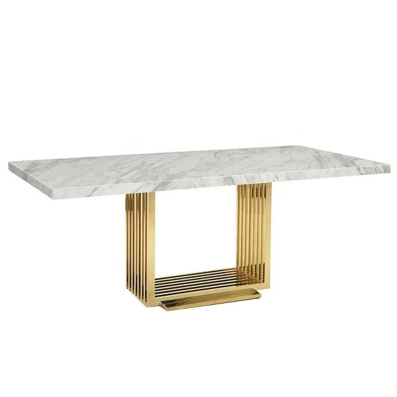 

Modern Dining Room Furniture Rectangle Dining Table Stainless Steel Marble top Restaurant Table
