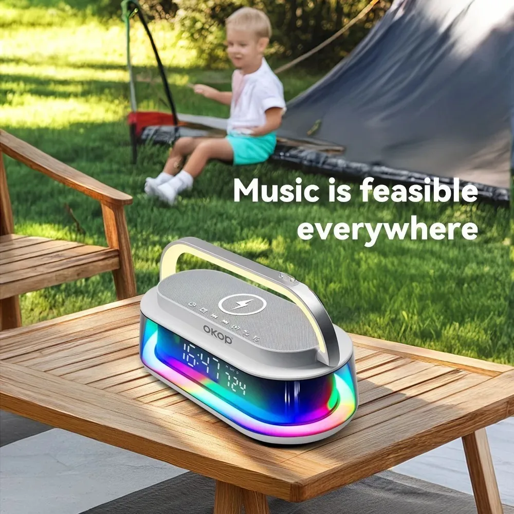 Bluetooth Lautsprecher Mit Kabellosem Ladegerät Und Wecker Rgb_voghion.com