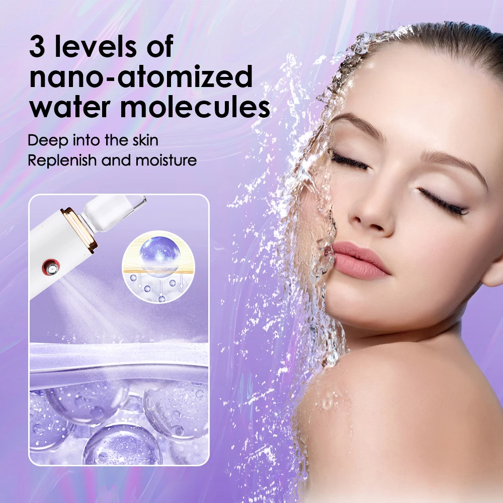 Nano Mist Sprayer Facial Oxygen Injector Red Blue Light Face Hydrator 3-speed Nano-atomized Water Molecules Handheld Portable