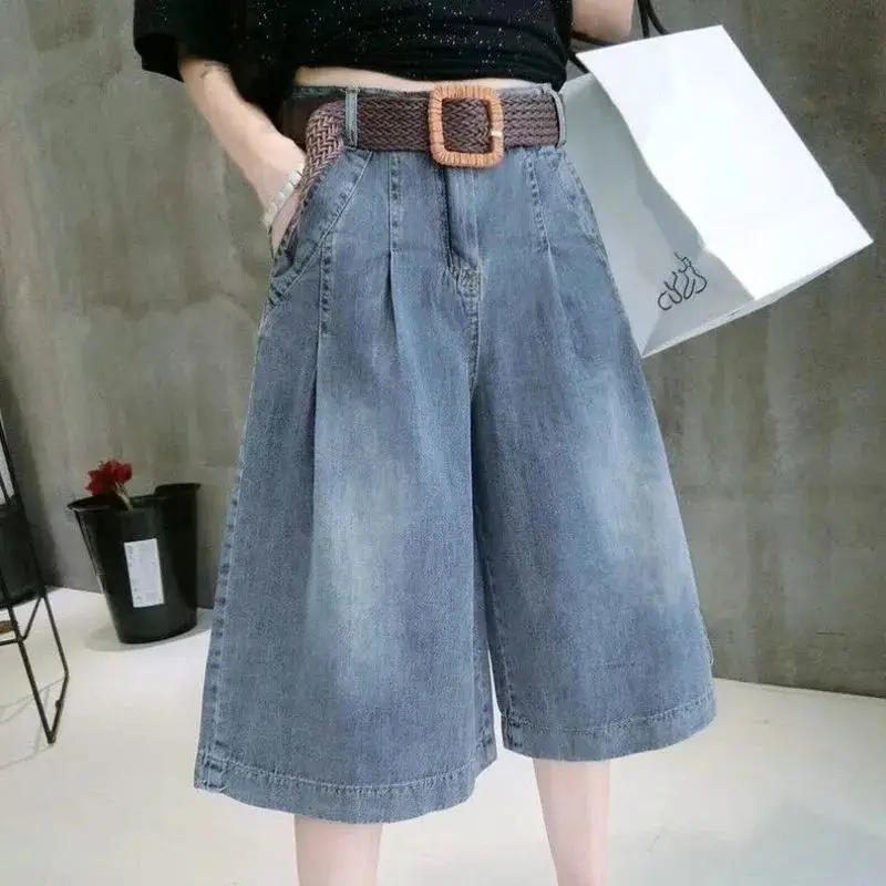 Knee Length High Waisted Trousers Leg Width Pants for Women Harajuku Fashion Jean Baggy Jeans Y2k Vintage Clothing Woman Clothes