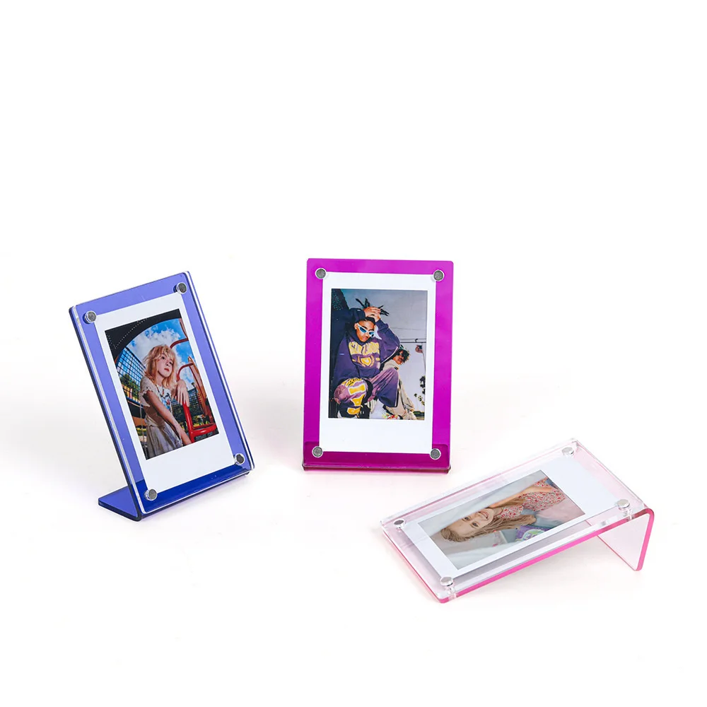 New 3-Inch Colored L-Shaped Photo Frame Suitable For Ins Magnet Transparent Acrylic Photo Frame Swing Table Vertical Photo Frame