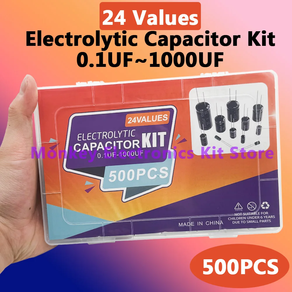 Electrolytic Capacitor Mixed DIP 500PCS 10V 16V 25V 50V Electronic Kit 24Values 0.1uF-1000u electrolytic capacitor