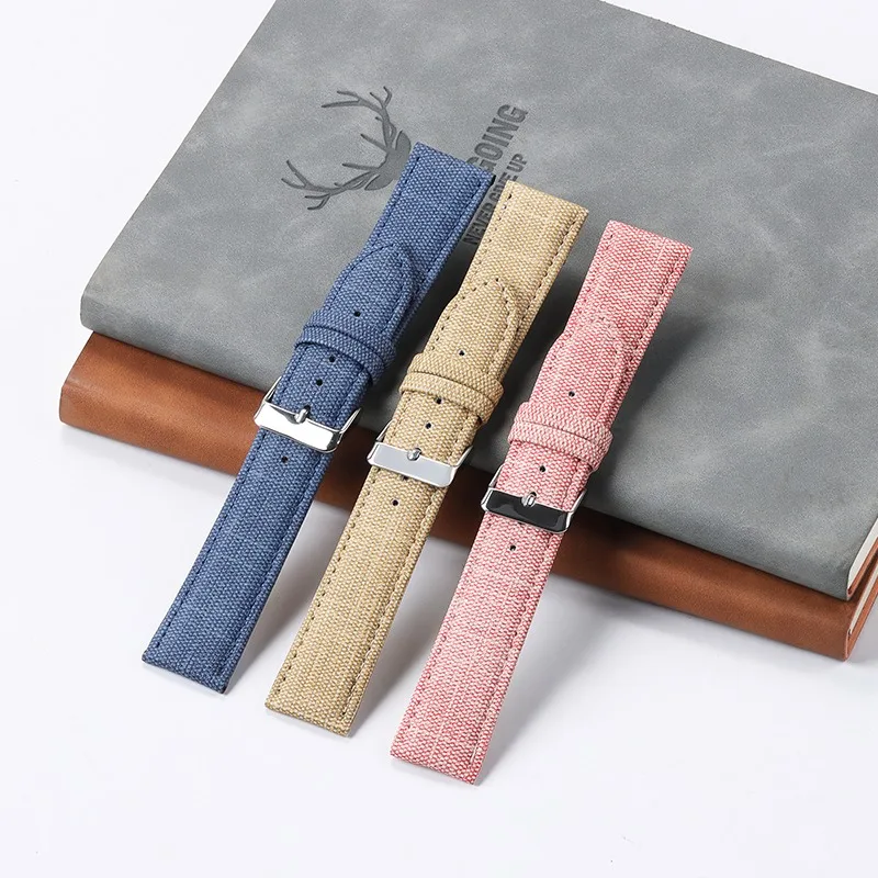 Vintage-Style Denim Nylon Canvas Watch Strap - Soft, Sporty & Universal Wristband Bracelet