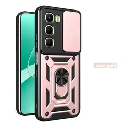 Enhanced Magnetic Ring Slide Shockproof Armor Case with Camera Lens Protection for Infinix Hot60ProPlus (Rose gold)