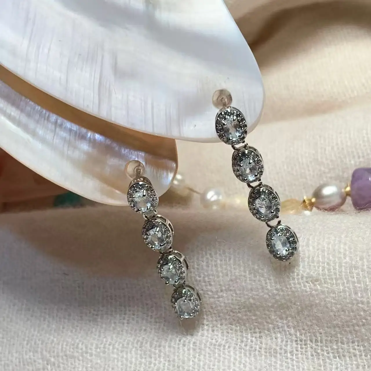 Natural Aquamarine Stud Earrings For Women Stainless Steel Vintage Femme Gift Prevent Allergy Fine Jewelry