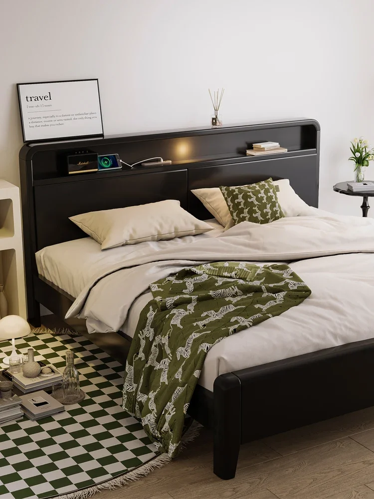 

French solid bed black modern double bed retro bedroom economical wedding bed