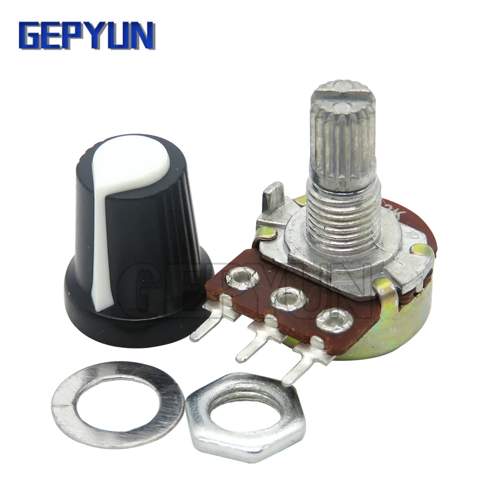 Linear Potentiometer Rotary Potentiometer Potentiometer Kit 5Sets WH148 1K 10K 20K 50K 100K 500K Ohm 15mm 3 Pin Linear Taper Rotary Potentiometer Resistor for Arduino with AG2 White cap