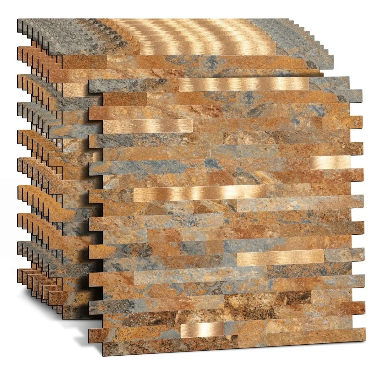 thumbnail image 1 of 11 piezas/lote de azulejos de mosaico para pared, autoadhesivos, despegables y pegables, de aluminio, impermeables, rectangulares, para cocina, baño, azulejos contra salpicaduras, ignífugos, 1 of 4