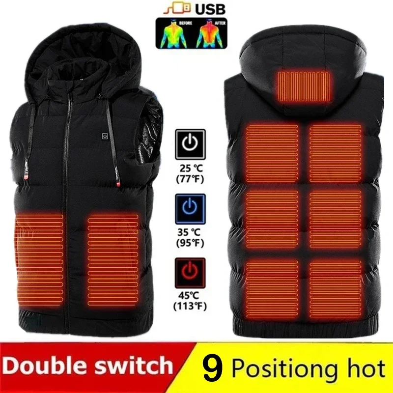 Women 9-zone Dual Switch Heating Vest Autumn and Winter Cotton Vest USB Infrared Electric Heating Suit Flexible Thermal Vest