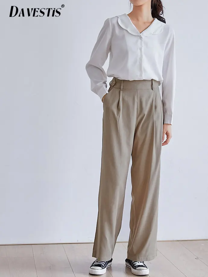 

Черные Костюмные брюки с высокой талией, женские летние повседневные мешковатые брюки, женские простые однотонные прямые брюки на 1 пуговице, 2023