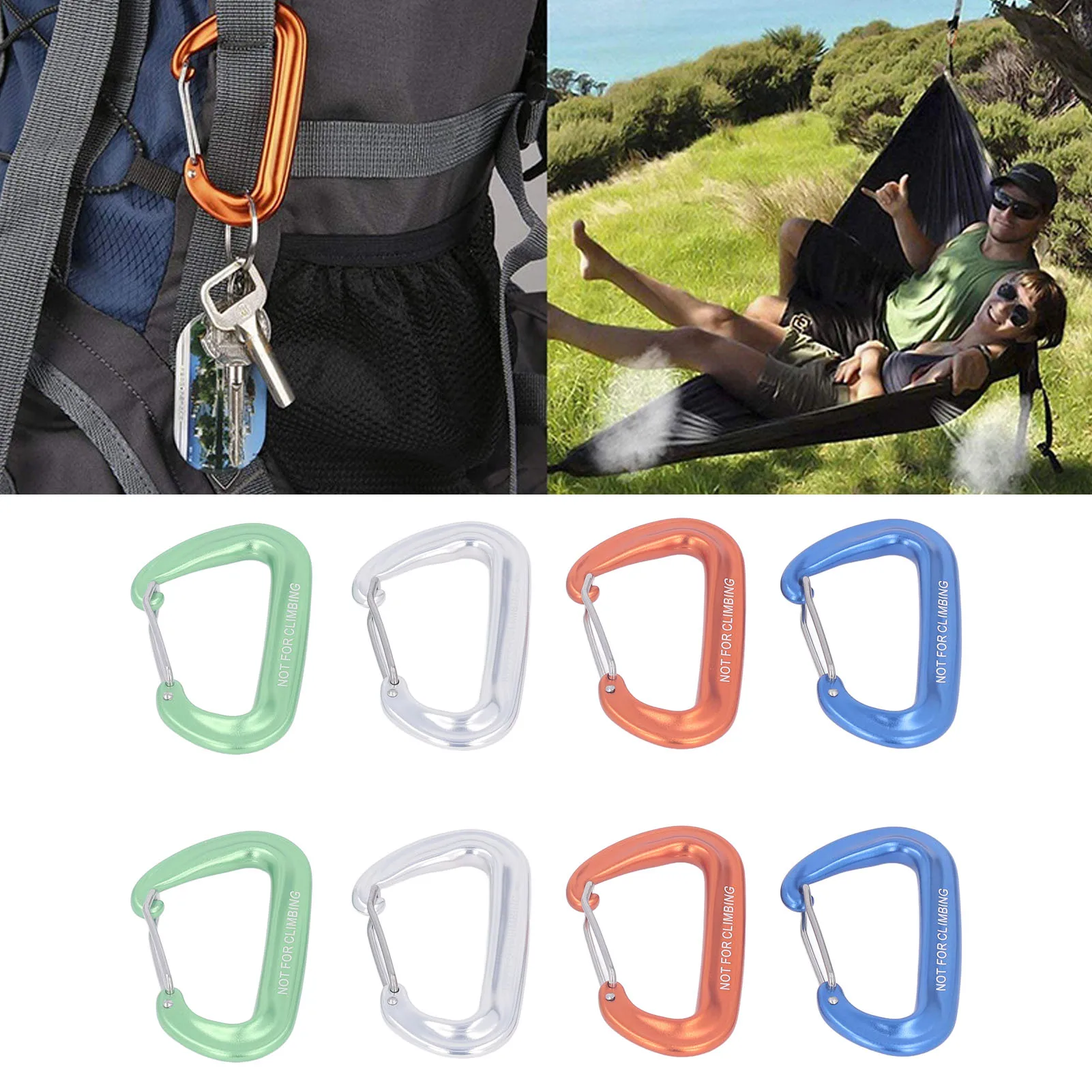 

8Pcs Heavy Duty Carabiner Clips 12KN Lightweight D Ring Aluminum Alloy Carabiner For Camping Hiking Hammocks