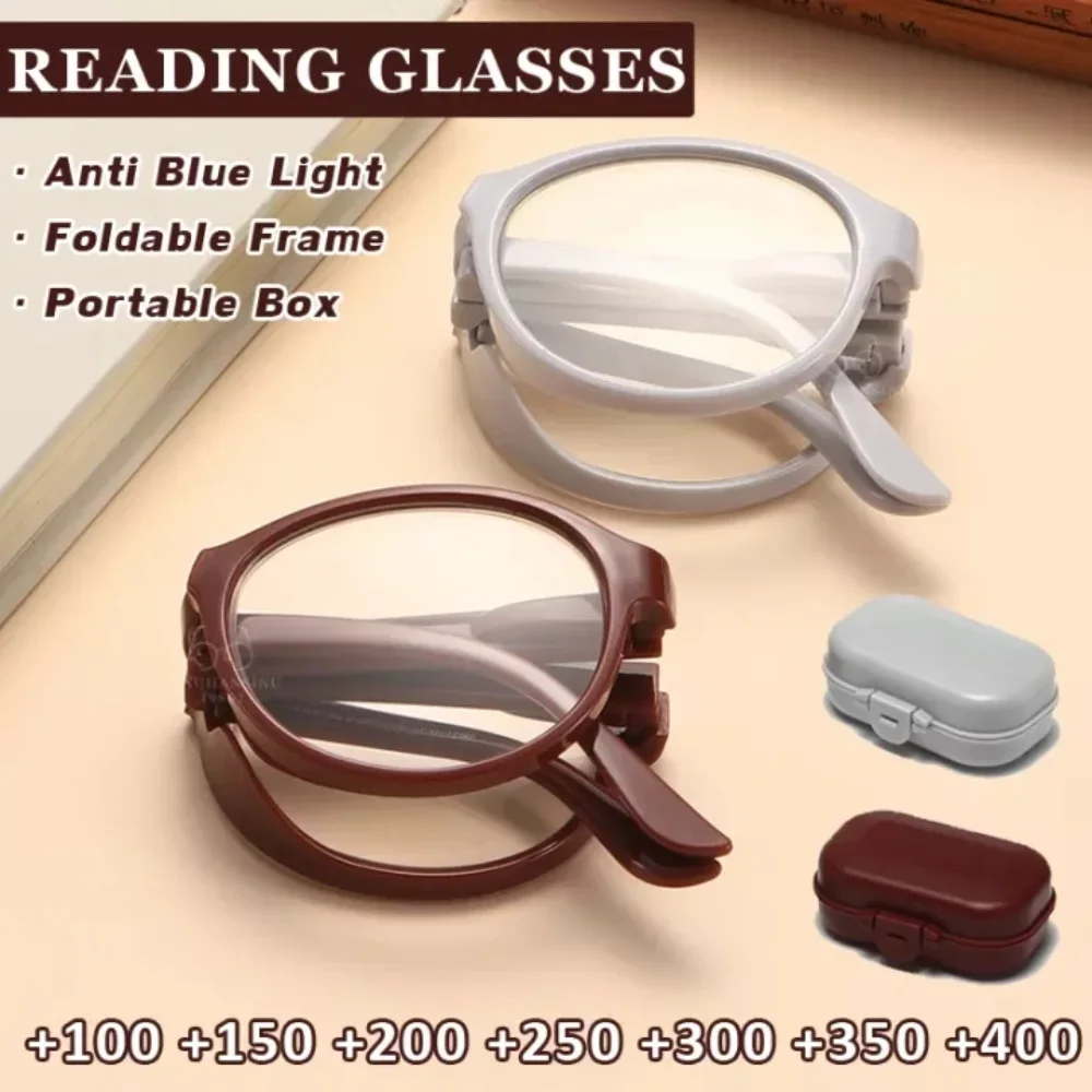

Anti Blue Light Folding Round Frame Reading Glasses for Women and Men +1.0 To +4.0