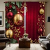 2pcs HD Christmas drop ball Holly berry decorative curtain Red green tie digital printed curtain Home decoration style decora 1