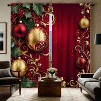 2pcs HD Christmas drop ball Holly berry decorative curtain Red green tie digital printed curtain Home decoration style decora 1