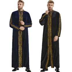 Mens Saudi Jubba Thobe Muslim Islamic Velvet Embroidery Kaftan Thoub Arabic Robe Dress Caftan Dubai Ramadan Middle East Clothing