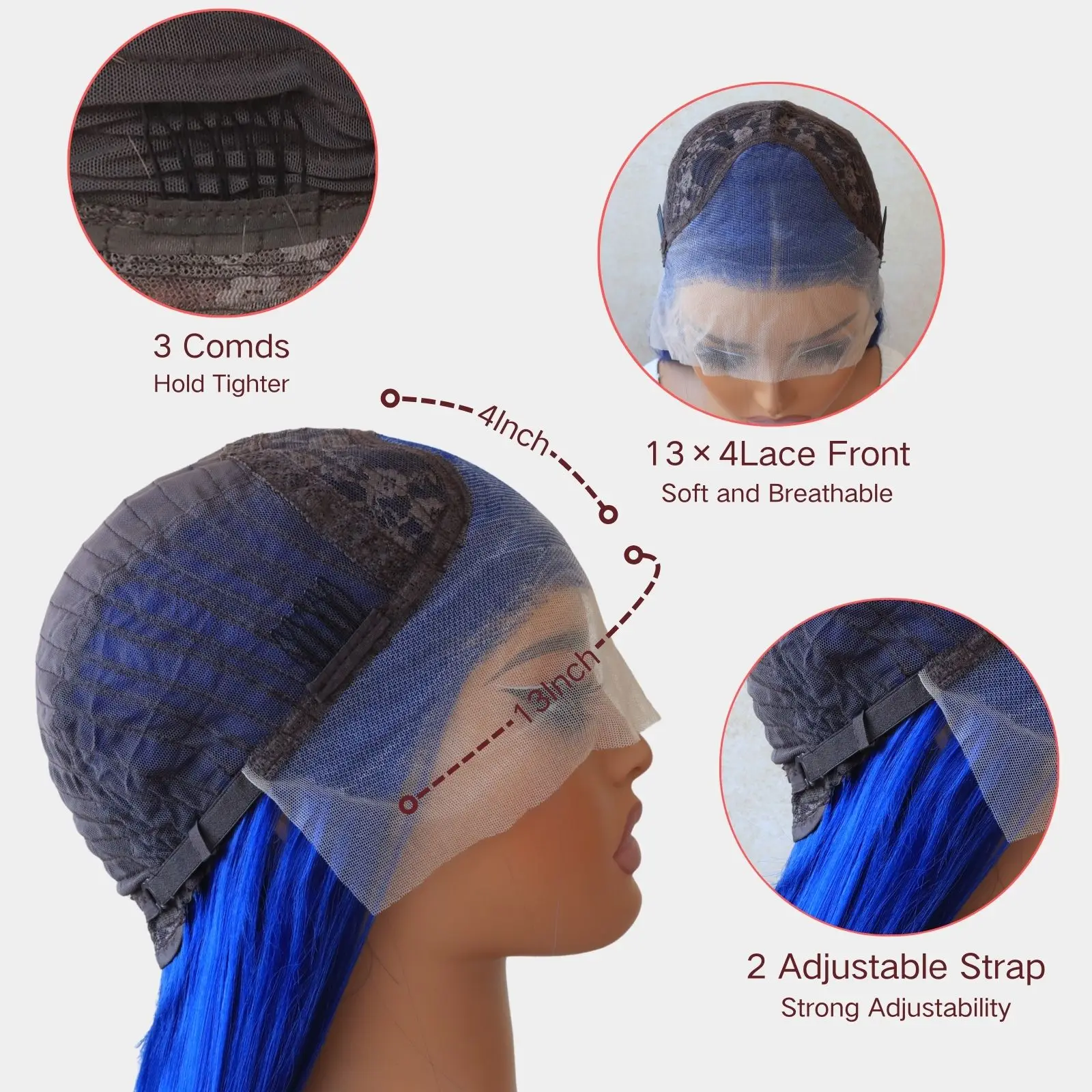 Dark Blue Straight 13x4 Lace Front Wig Long Straight Blue Lace Front Synthetic Wigs Pre-Plucked Natural Hairline Wig (24Inch)