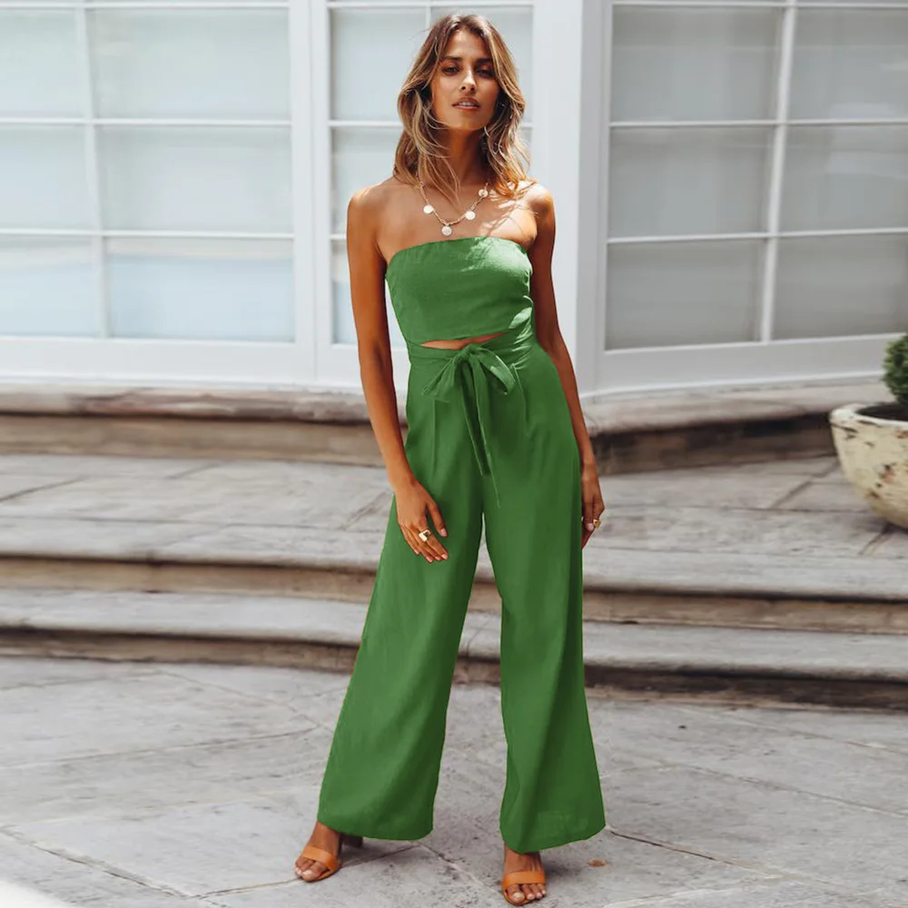 2023 Summer Fitshinling Strapless Long Romper Women Clothing Slim Sexy Wide Leg Jumpsuit Women Overall Boho Bow Playsuit 2023