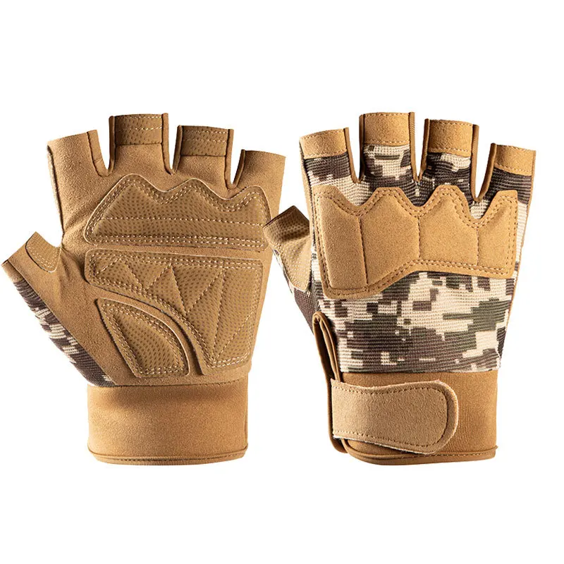 Men Women Camouflage Protect Mitten Outdoor Sport Fitness Half Finger Bicycle Cycling Glove N20 2