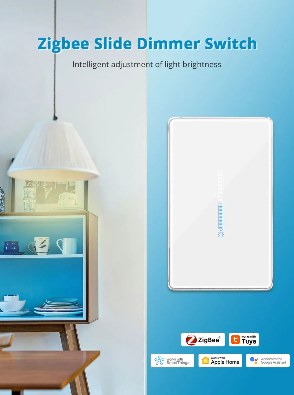 EU US Dimmer Switch Zigbee 1 Gang Light Switch with Slider for Percentage Contro
