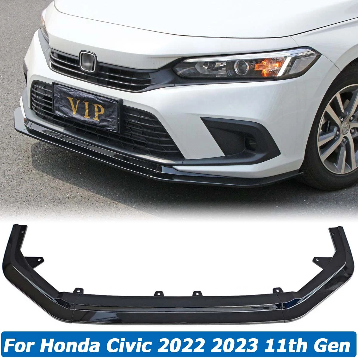 3pcs Front Bumper Lip Spoiler Side Splitter Deflector Guards Body Kit Cover For Honda Civic 2022