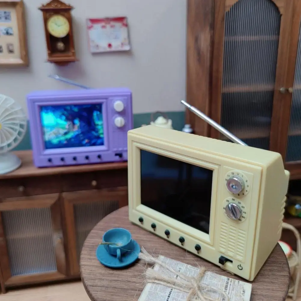 1/12 스케일 미니 TV 미니어처 인형의 집 TV, 실제 비디오 재생 가능, USB 충전식 미니 작동 TV, 인형용 1/12 스케일