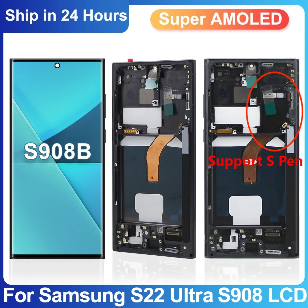 

S22 Ultra 5G S908B S908B/DS S908U 6.8" Super Amoled For Samsung S22Ultra Display Touch Screen Digitizer Assembly With Frame