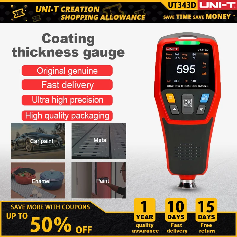 UNI-T UT343D Coating Thickness Gauge Automotive Paint Film Thickness Tester Measure FE/NFE Paint Tools paint coating meter paint thickness gauge thickness gauge