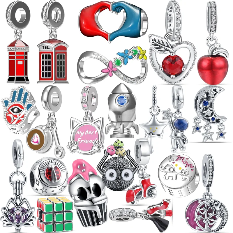 925 Argento Rosso Tel Post Office Apple Coffee Cup Ciondolo Rocket Hand Fine Bead Fit Originale Pandora Charms Bracciale Gioielli Da Donna