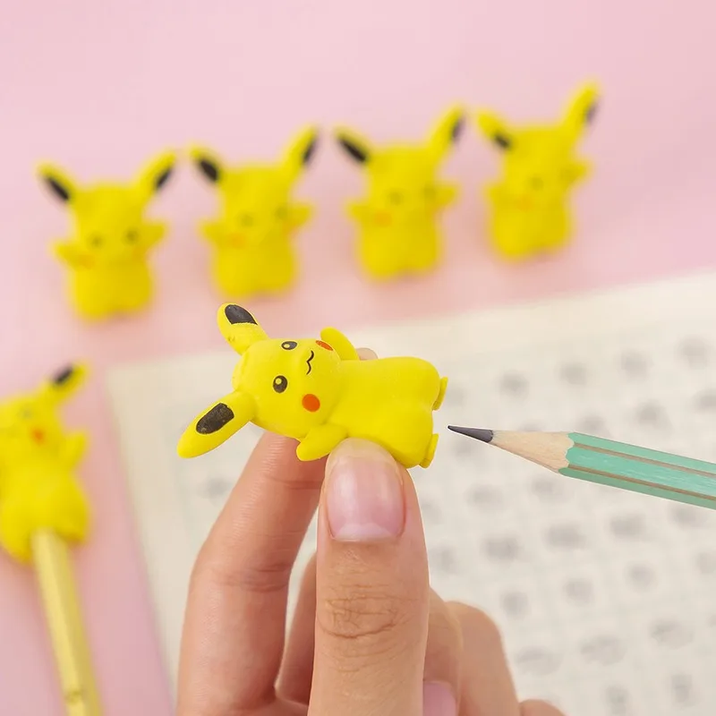 10pcs Pikachu Erasers Pokemon Cute Stationery Pen Cap Kawaii School Supplies Office Tools Anime Figure Desktop Ornaments Kid Toy