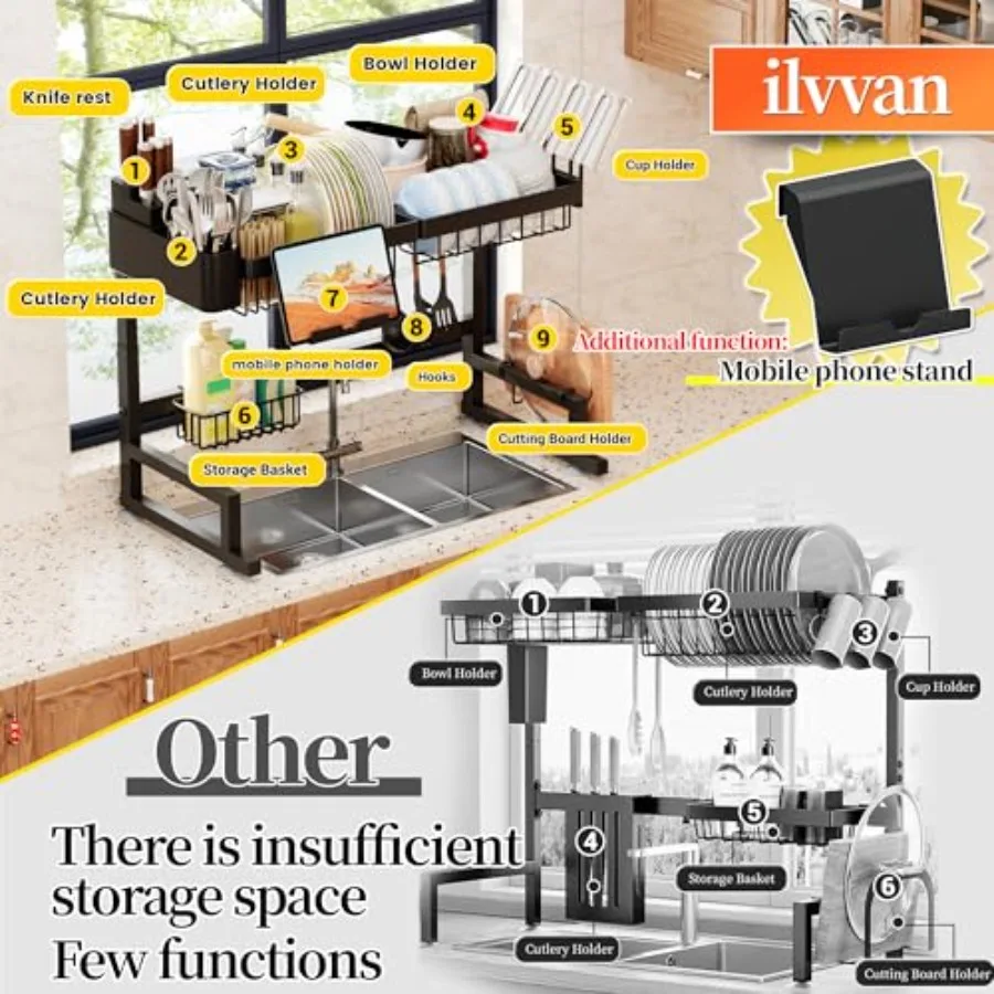 Over Sink Dish Drying Rack Expandable Height Length SnapOn Design Large Dish Drainer Storage Counter Organizer 24 35.5(L) x 12(