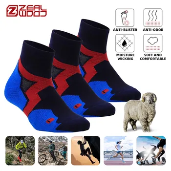 ZEALWOOD 남녀공용 발목 운동 러닝 양말, 메리노 울, 물집 방지 쿠션, 하이킹, 사이클링, 트레킹, 1/3 쌍