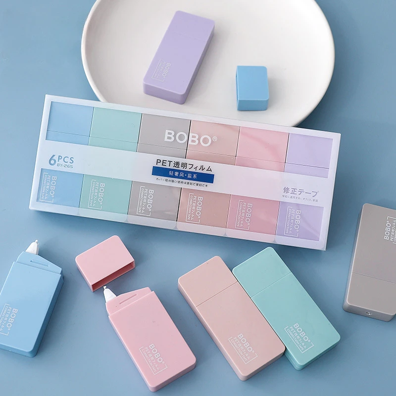 6-Piece Kawaii Correction Tape Set MultiColor Error Erasers for Students Must-Have Back to School Stationery Correction Supplies
