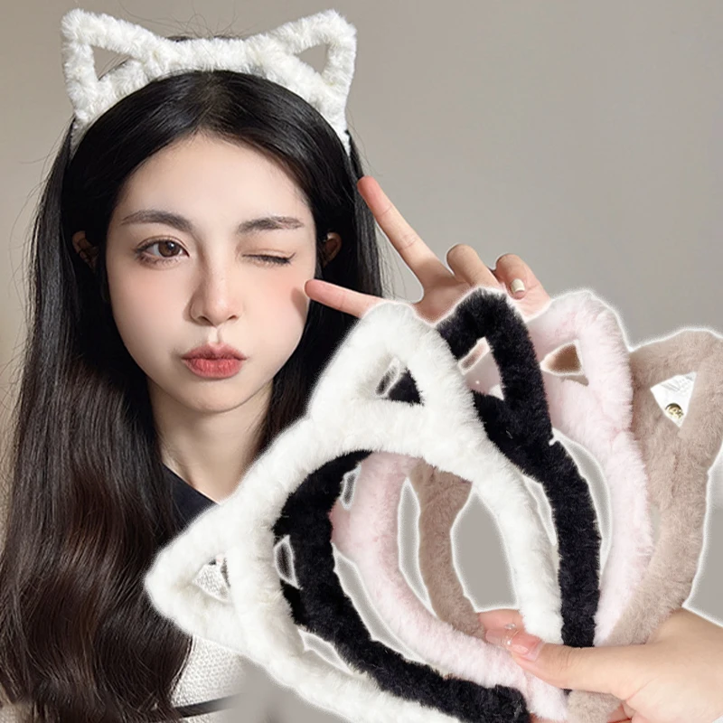 

2024 New Plush Cat Ear Headband for Girls Cartoon Hair Bands Hoop Lolita Cosplay Costume Party Headwear Korean Hair Accessories