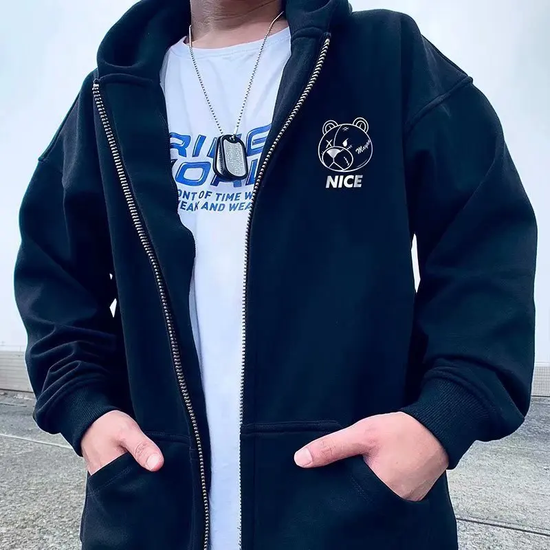 plus Size Men's Hoodie Sweatirt Large Zipper Jaet Loose Trendy Fat Guy Top Spring Autumn Comfortable Breathable Casual