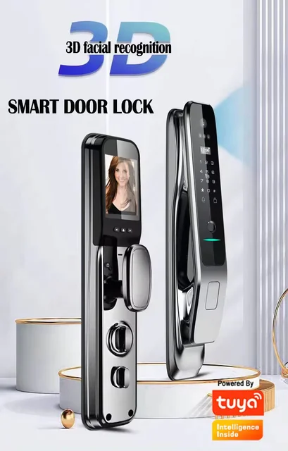 Tuya Wifi Visual Face Fingerprint Smart Door Lock Keyless Entry Electronic Digital Safe Lock With Camera Keypad Intelligent Lock 3
