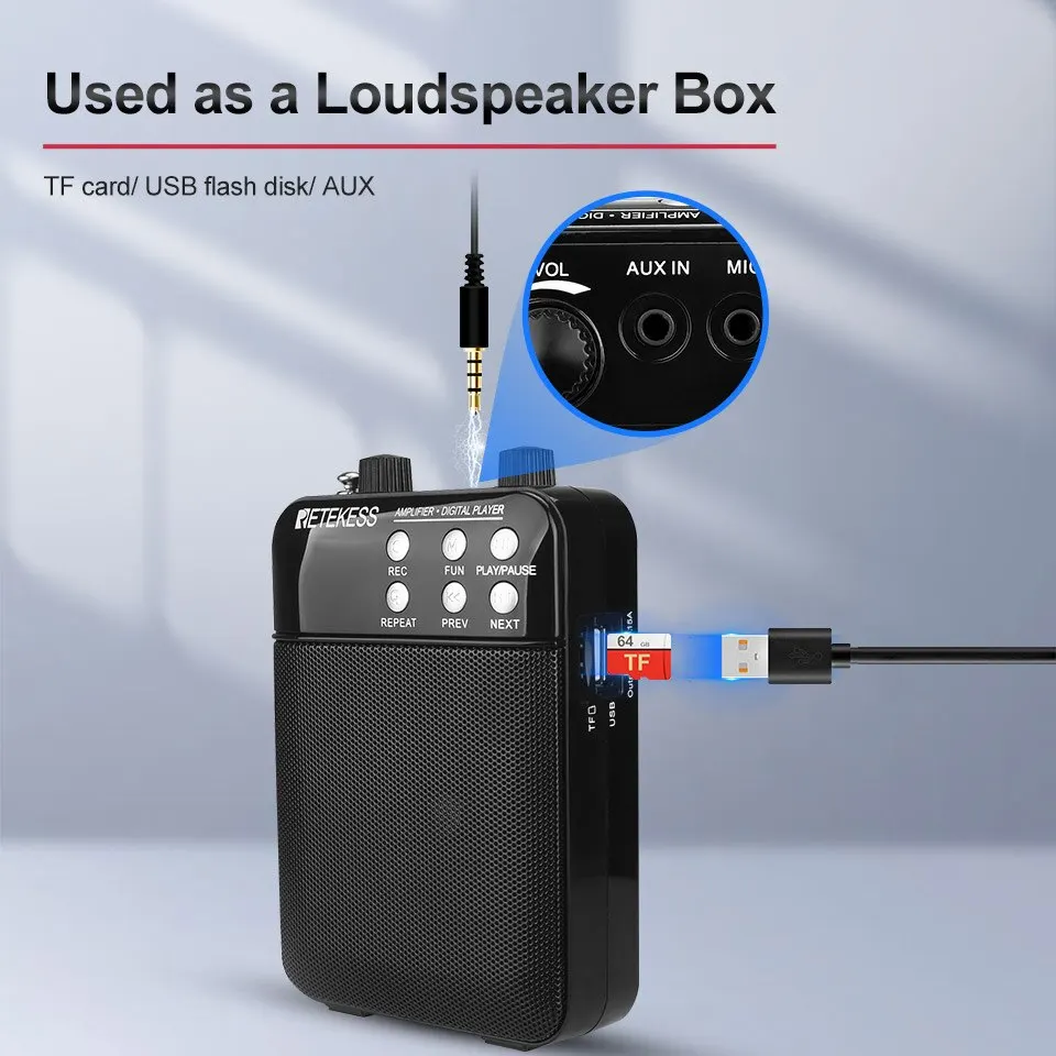 Handheld Megaphone Retekess TR619 Megaphone Portable 3W FM Recording Voice Amplifier Teacher Microphone Speaker Mp3 Player FM Radio for Tour Guide wireless voice amplifier voice amplifier handheld megaphone