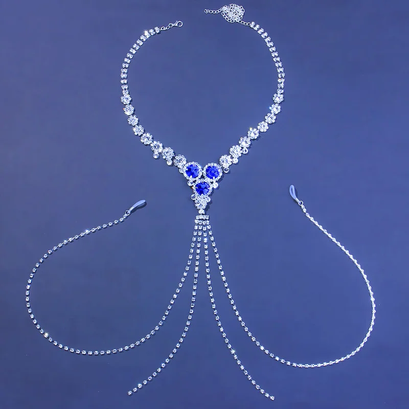 Full Diamond Blue milk ring nightclub eye-catching fashion Rhinestone body chain chest |